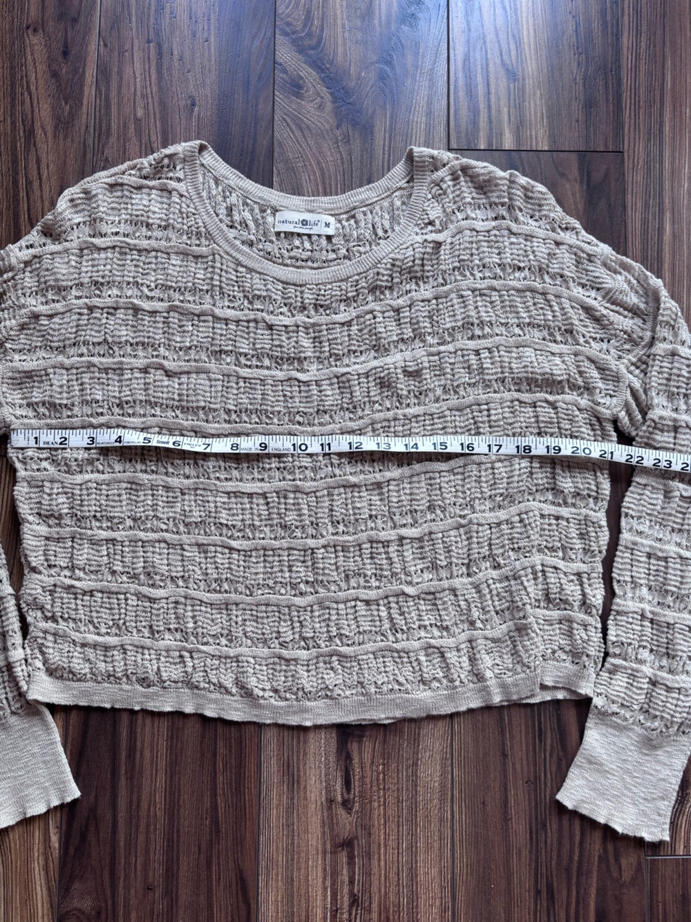 NATURAL LIFE Beige Tan Open-Weave Crewneck Sweater, Emily - Picture 5 of 6